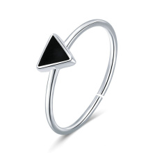 Открытое кольцо из стерлингового серебра 925 с черной эмалью, геометрический треугольник, стерлинговое серебро 925 пробы, женские кольца, регулируемые